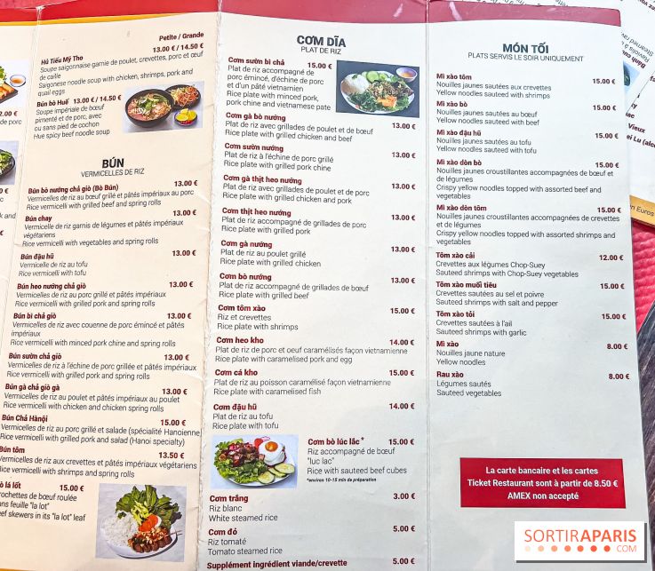 Pho Bida, le restaurant vietnamien  - carte-menu