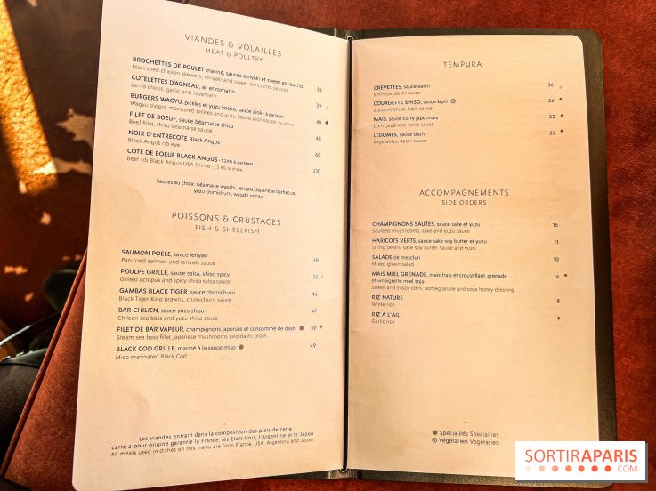 Kinugawa Rive Gauche à Paris, le restaurant en rooftop de l'Hôtel Sax - carte - menu