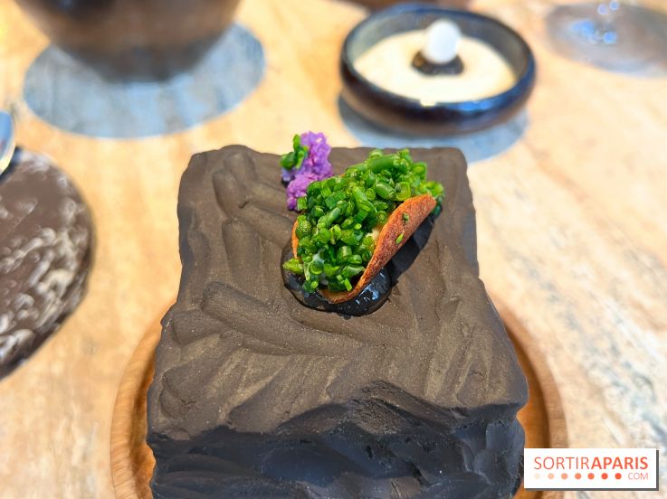 Restaurant Alan Geaam - Tacos de baba ganoush, feuille d'huître, raisin de mer