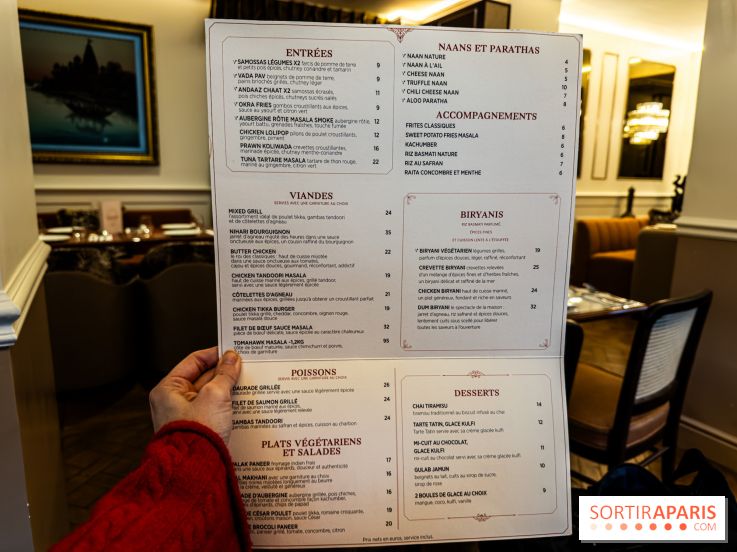 Andaaz restaurant indien Paris 17e - menu