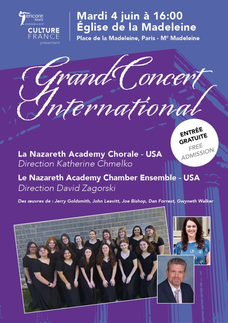 Grand Concert gratuit de la chorale internationale de La Nazareth Academy Chorale à La Madeleine