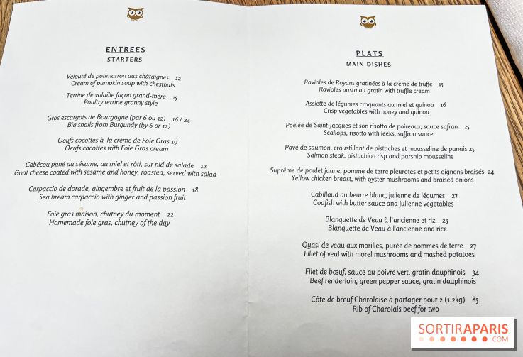 Les Chouettes restaurant, la pépite cachée de cuisine française dans un cadre insolite - menu - carte