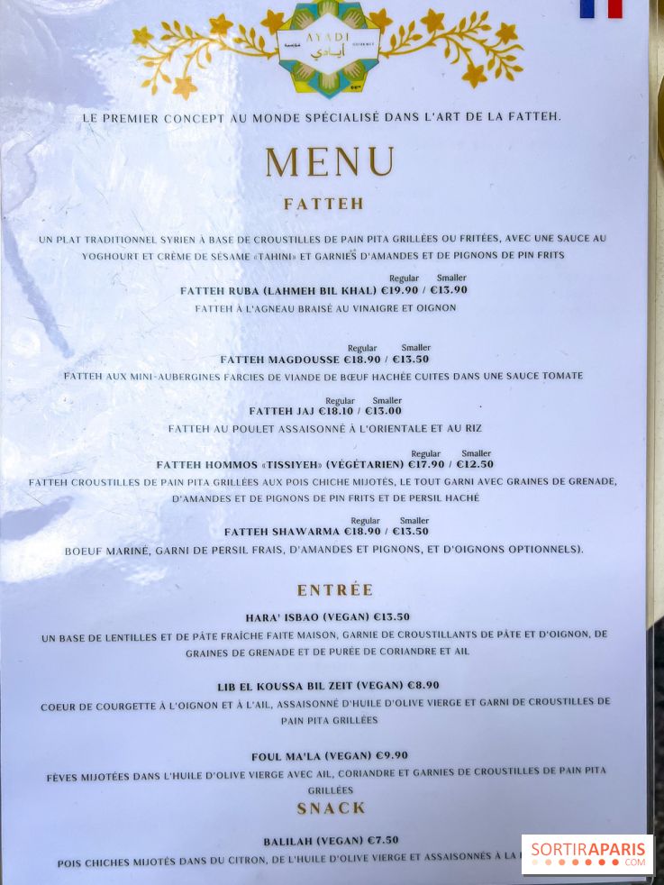 Ayadi Gourmet, le comptoir street-food de Fatteh syrien engagé à Paris - carte - menu