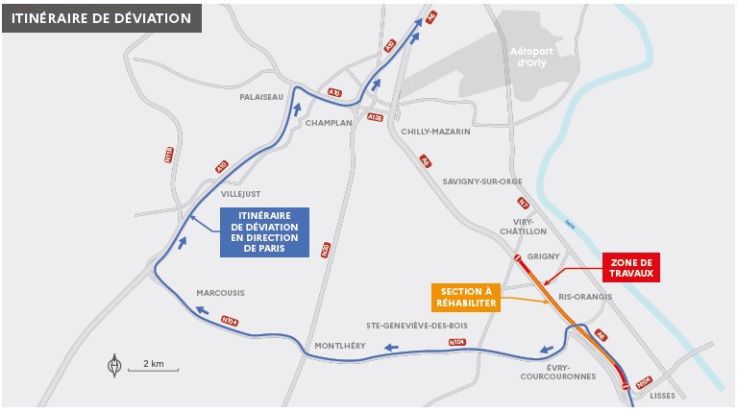 A6 fermée en Essonne pour travaux, travaux et déviation à prévoir
