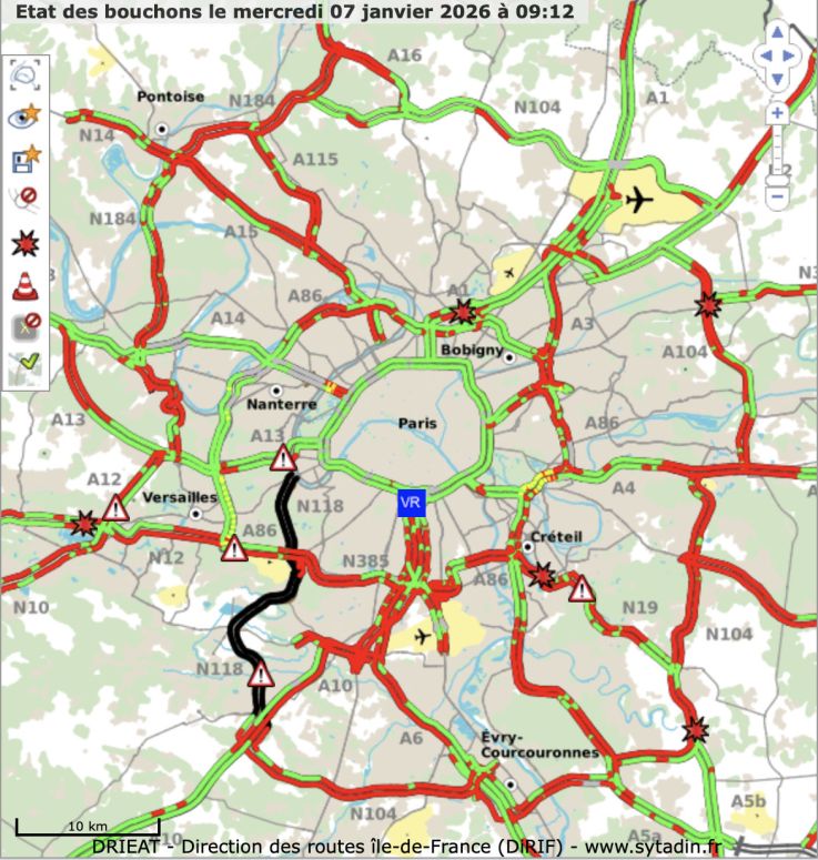La circulation se complique en Ile-de-France ce mercredi, 800 km de bouchons et routes fermées