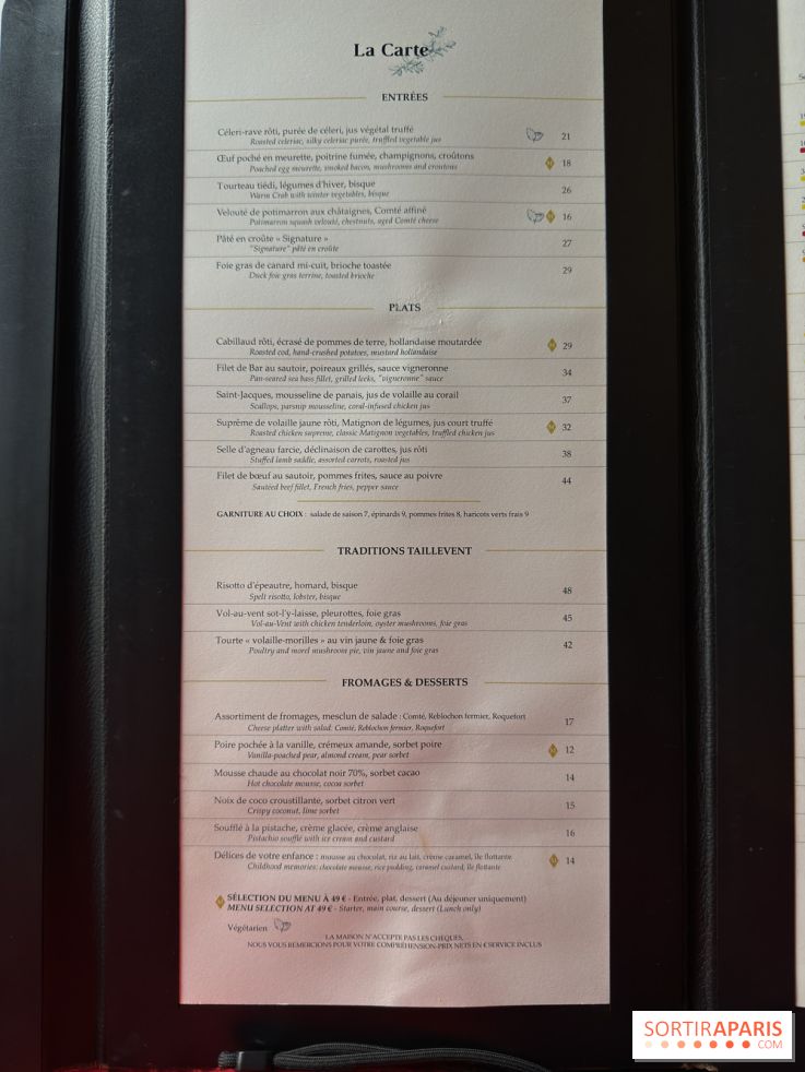 Les 110 de Taillevent, le restaurant français traditionnel en accords mets et vins - carte - menu