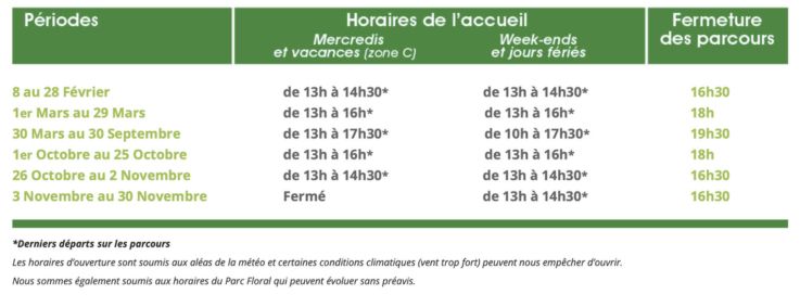 Evasion verte, le parcours accrobranche du Parc Floral de Paris, saison 2026 - ouvertures