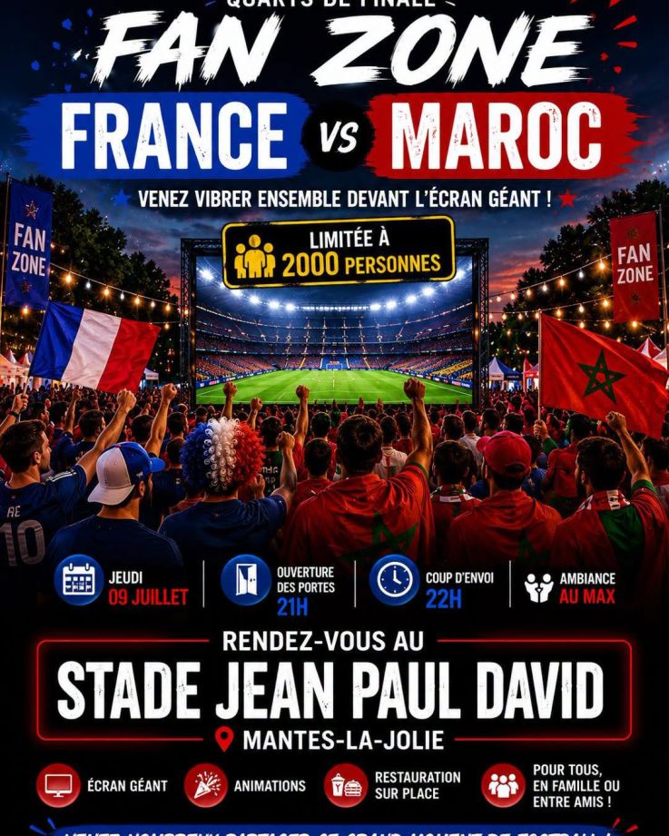 Fan zone France-Maroc à Mantes-la-Jolie : le quart sur écran géant ce jeudi