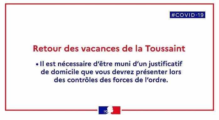 Coronavirus : attestation sur l'honneur et justificatif pour revenir de vacances de la Toussaint