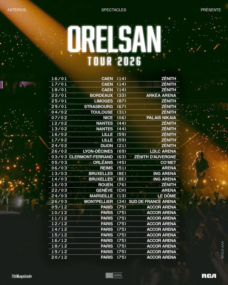 Orelsan en concert à l'Accor Arena de Paris en décembre 2026