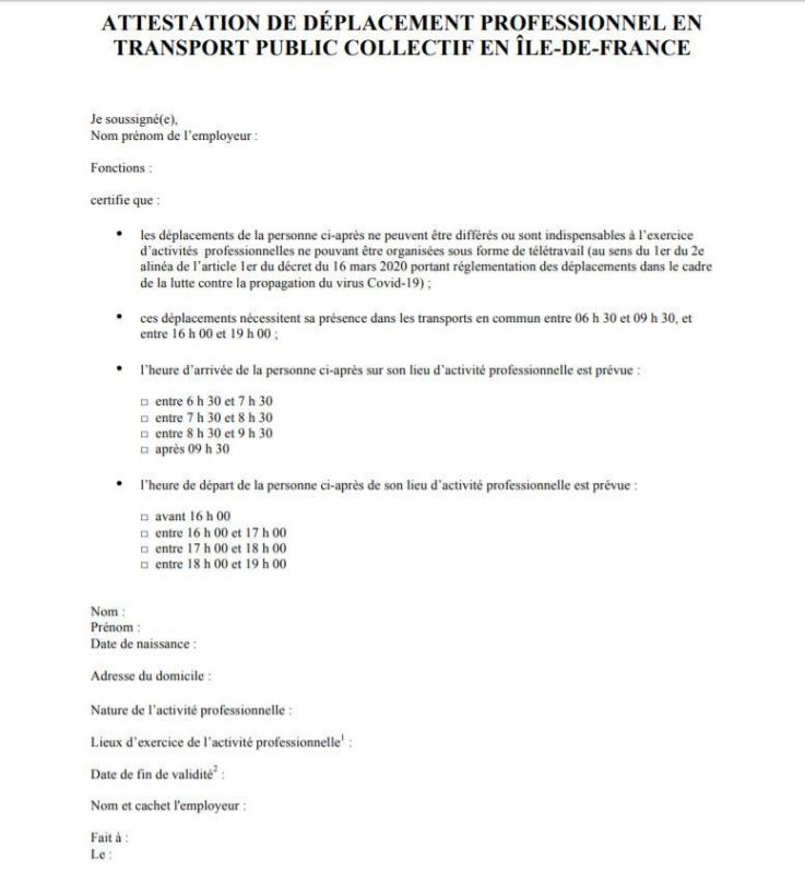 Attestation employeur dans les transports d'Ile-de-France à télécharger ou en ligne