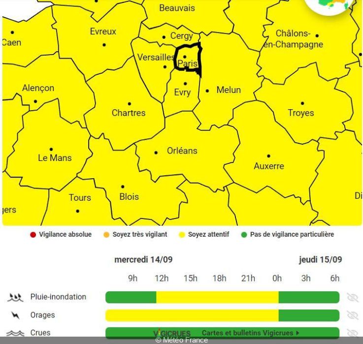 Weather: Paris and Île-de-France on yellow alert for thunderstorms and rain-flooding this Wednesday