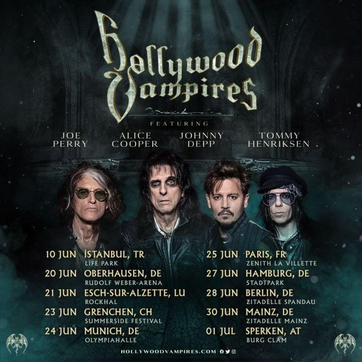 Hollywood Vampires avec Johnny Depp, Alice Cooper et Joe Perry au Zénith de Paris en juin 2023