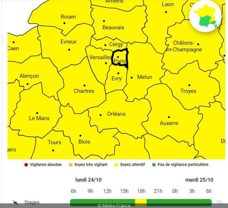 Meteor: Paris et l'Île-de-France encore en vigilance jaune aux orages ce lundi