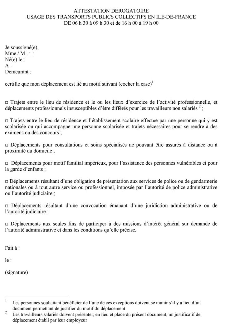 Déconfinement en Île-de-France : Deux attestations pour utiliser les transports en commun en heure de pointe