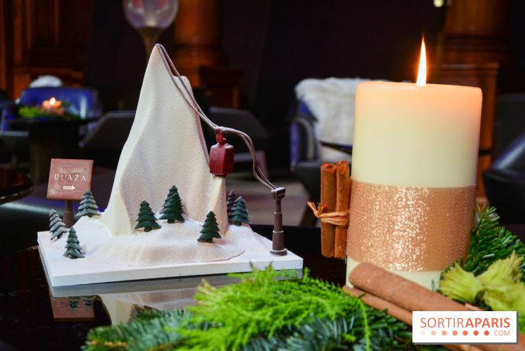 Bûche de Noël 2023 au Plaza Athénée : Mont Plaza, un trompe-l'œil enneigé pour les fêtes