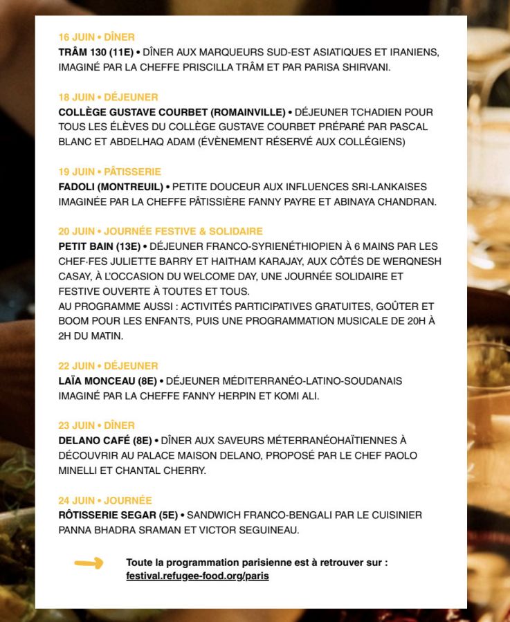 Refugee Food Festival 2026, l'évènement culinaire et solidaire à Paris