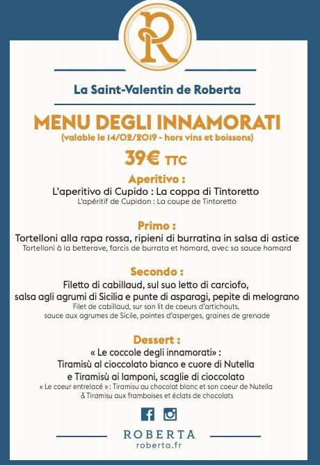 Saint Valentin 2019 à Paris chez Roberta