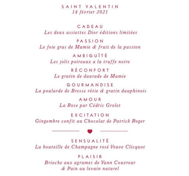 Menu de la Saint-Valentin 2021 de Mamie by Jean Imbert x Dior en livraison et à emporter
