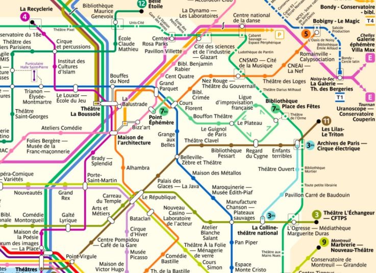 Une jolie carte du métro qui regroupe les lieux culturels de Paris en soutien au milieu de l'art