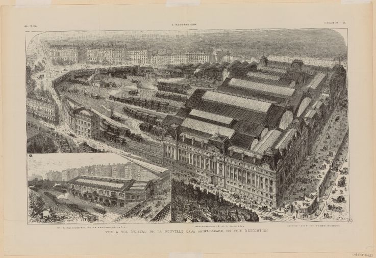 Vue à vol d'oiseau de la nouvelle gare Saint-Lazare, en voie d'exécution