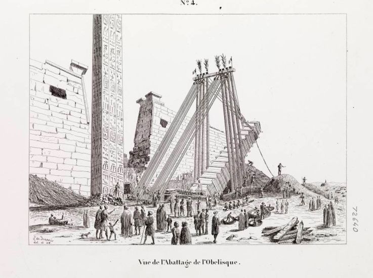 Vue de l'abattage de l'obélisque, dans Campagne du Luxor, Leon de Joannis, Musée national de la Marine