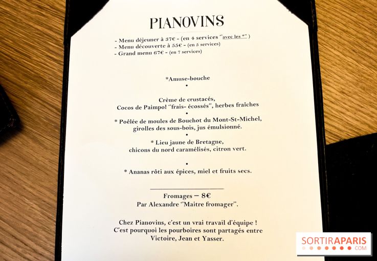 Pianovins restaurant Paris 11e - carte