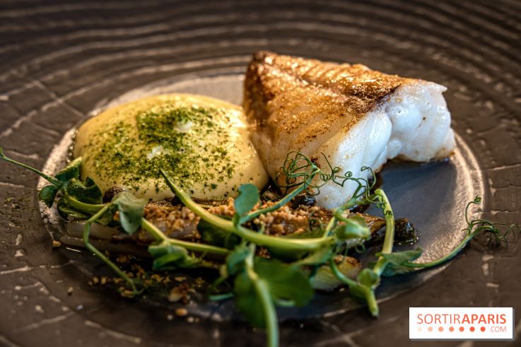 Sphère restaurant Paris 8e -queue de lotte rôtie - poireaux crayon -espuma beurre noisette