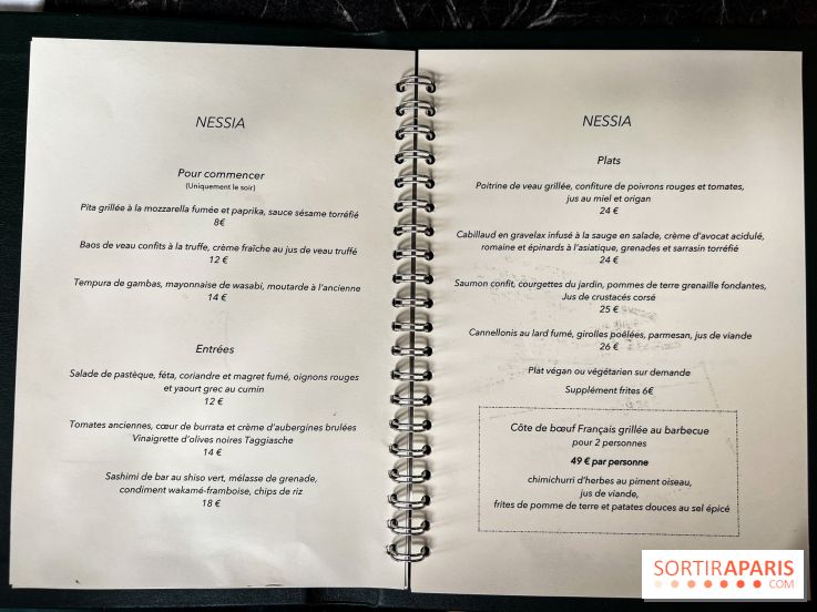 Nessia, le bistrot de chef - Paris 3e - menu - carte