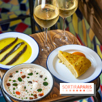 Tina restaurant - bar à Tapas Paris 6  -  Ajo blanco / fromage frais / noisettes - anchois - tortillas