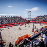 An international beach volleyball tournament takes place at Roland-Garros