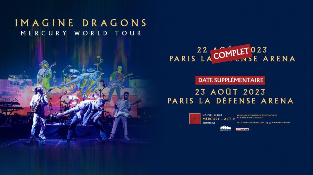 Imagine Dragons live in August 2023, at Paris La Défense Arena, extra ...