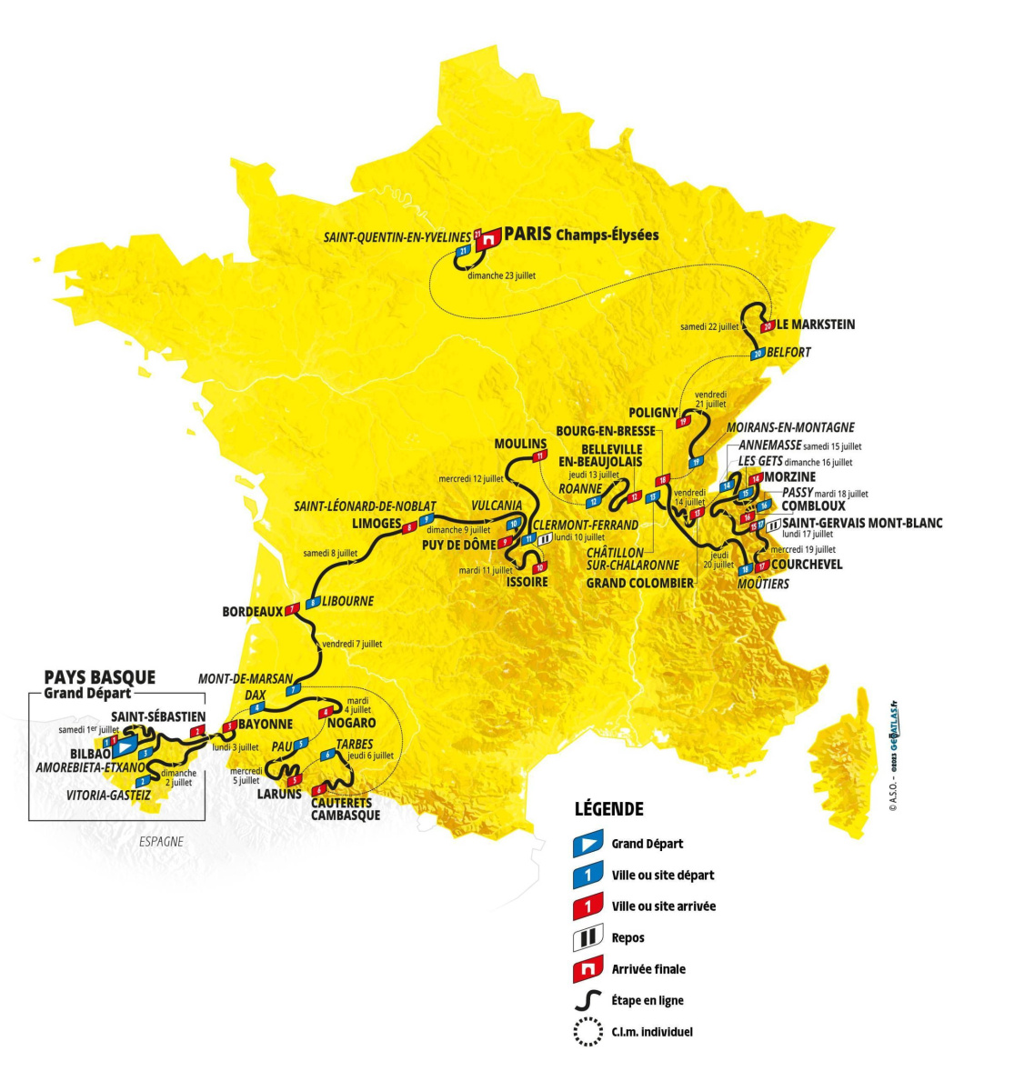 mapa tour de francia 2023